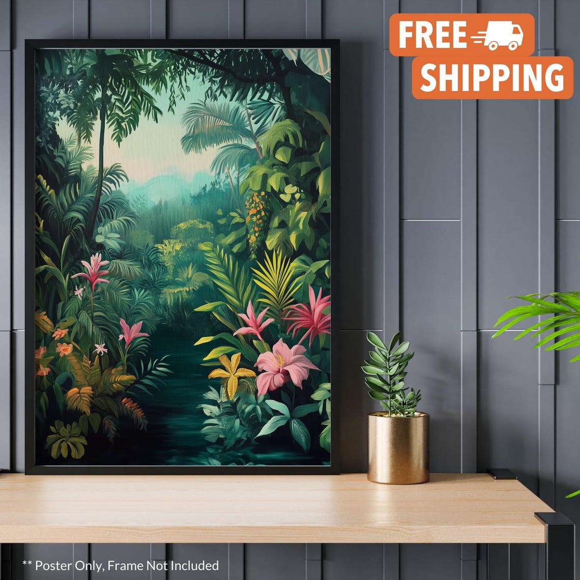 Peinture surprisée tigre dans une tempête tropicale par Henri Rousseau Jungle Flash of Lightning Décoration murale