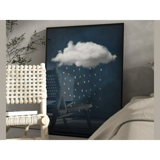 DOPAPRINT Indigo And Gold Rain Cloud Print Â· Abstract Art Â· Dark Blue