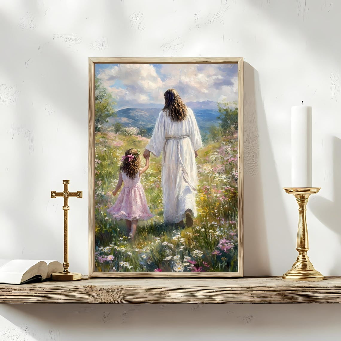 DOPAPRINT Jesus And Little Girl Print Christian Field Walk Art Lds DOPAPRINT Jesus And Little Girl Print Christian Field Walk Art Lds