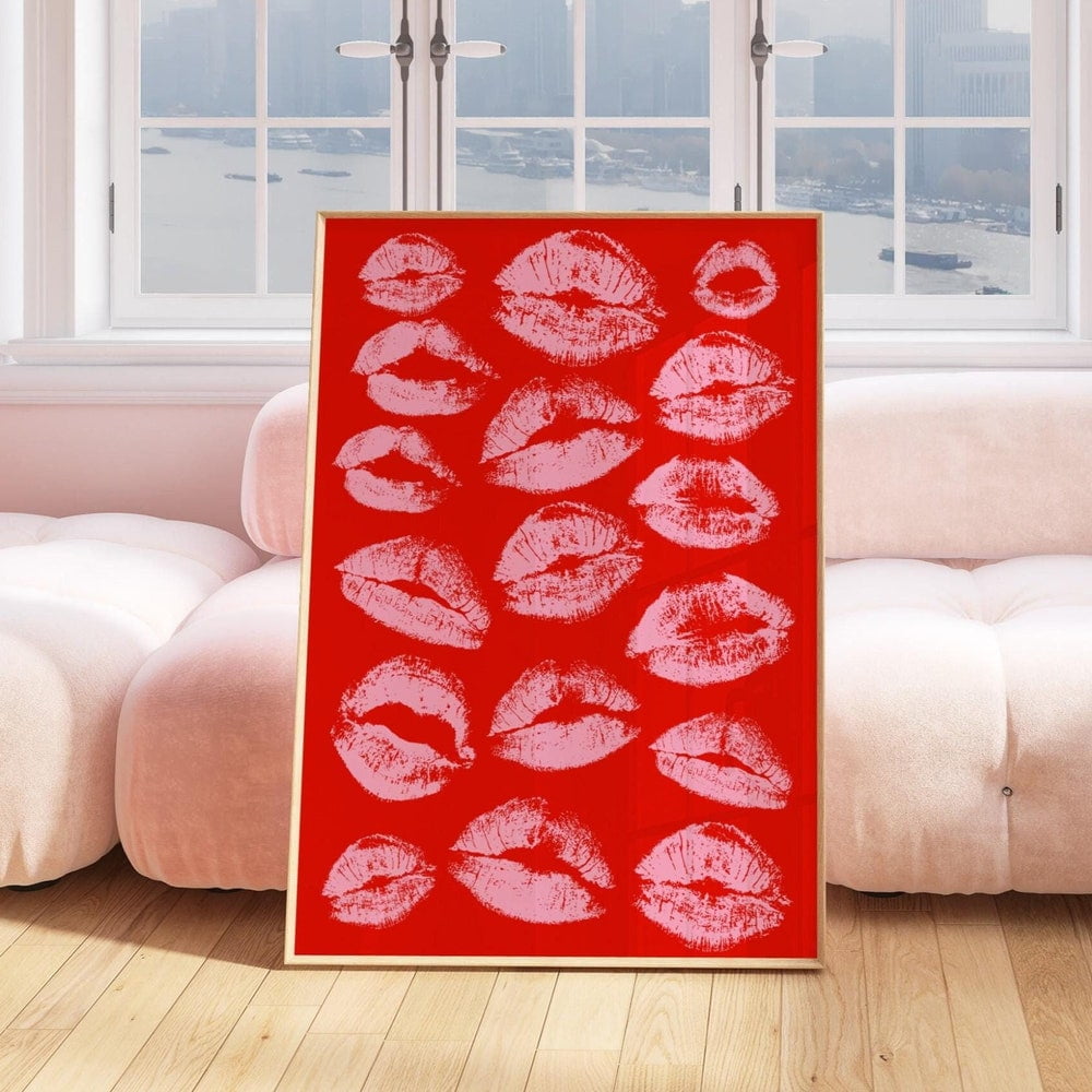 DOPAPRINT Kiss Lips Wall Art, Red Lips Print, Trendy Print, Preppy Dorm Poster; Cute Pink Red ...