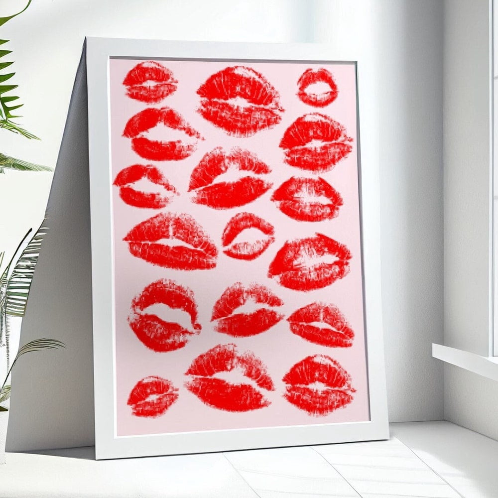 DOPAPRINT Kiss Lips Wall Art, Red Lips Print, Trendy Prints, Preppy Dorm Poster; Red Pink Print ...
