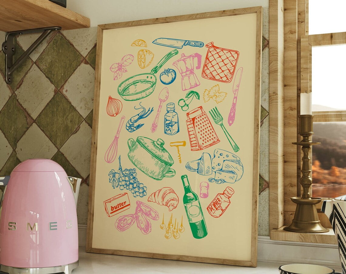 kitchen art kitchen wall art food art kitchen art... DOPAPRINT Kitchen Wall Art Trendy Print Maximalist Decor, Food Art ...