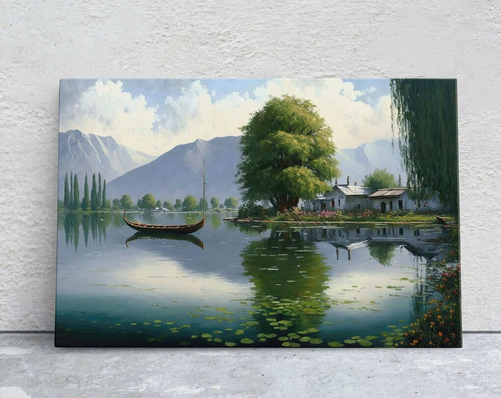 DOPAPRINT Lake Cottage Art Large Print, Oil Painting, Landscape, Dali
