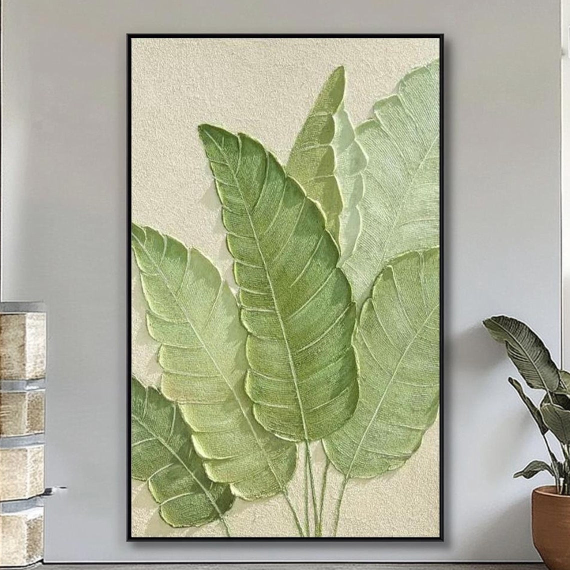 DOPAPRINT Large Green Plant Wall Art, Banana Leaf Acrylic Painting ...