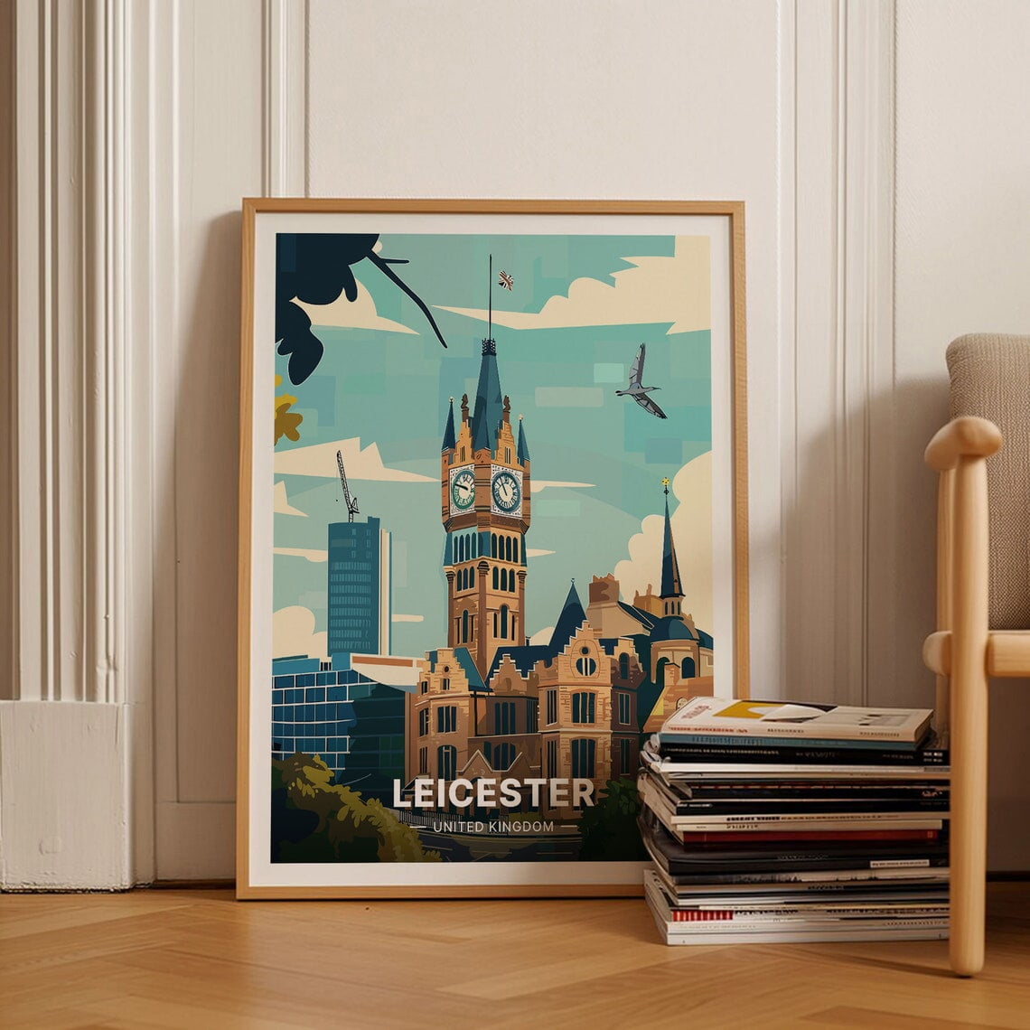 DOPAPRINT Leicester Cityscape Travel Poster, United Kingdom Wall Art