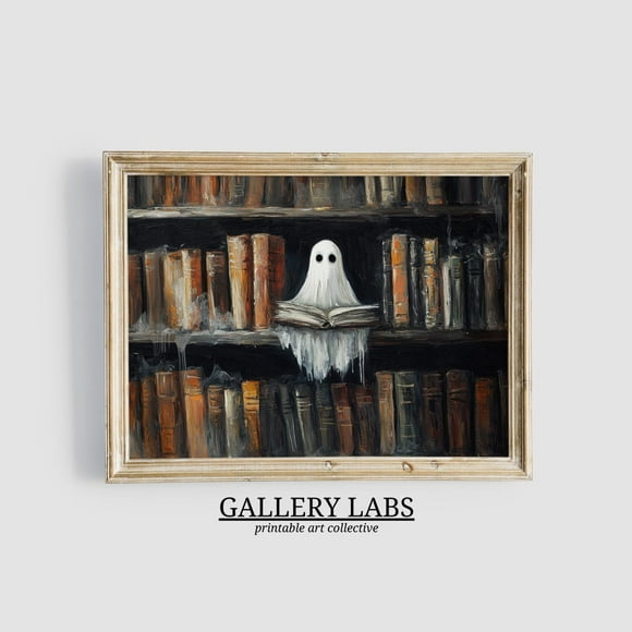 DOPAPRINT Library Ghost Painting , Vintage Wall Art , Dark Academia , Print , Antique Book Art , Spooky Decor , NO FRAMED POSTER, Wall Art