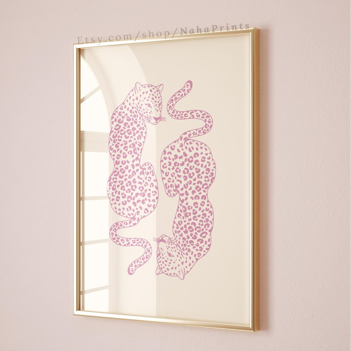 DOPAPRINT Light Pink Cheetah Print, Trendy Pink Green Wall Art, Cheetah ...