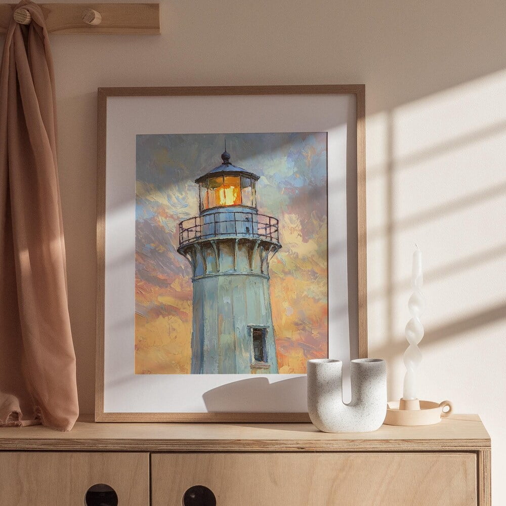 DOPAPRINT Lighthouse At Sunset Oil Painting Coastal Wall Art Coastal Wall Art Summerhouse Decor ...