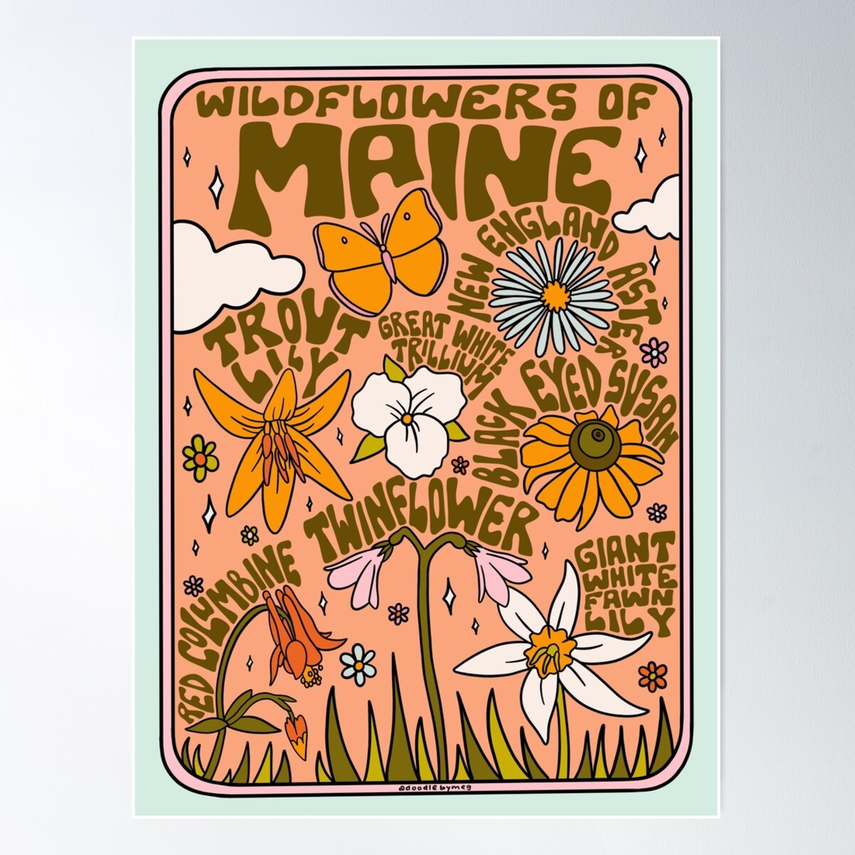 DOPAPRINT Maine Wildflowers Poster Wall Art, Bedroom NO FRAMED POSTER