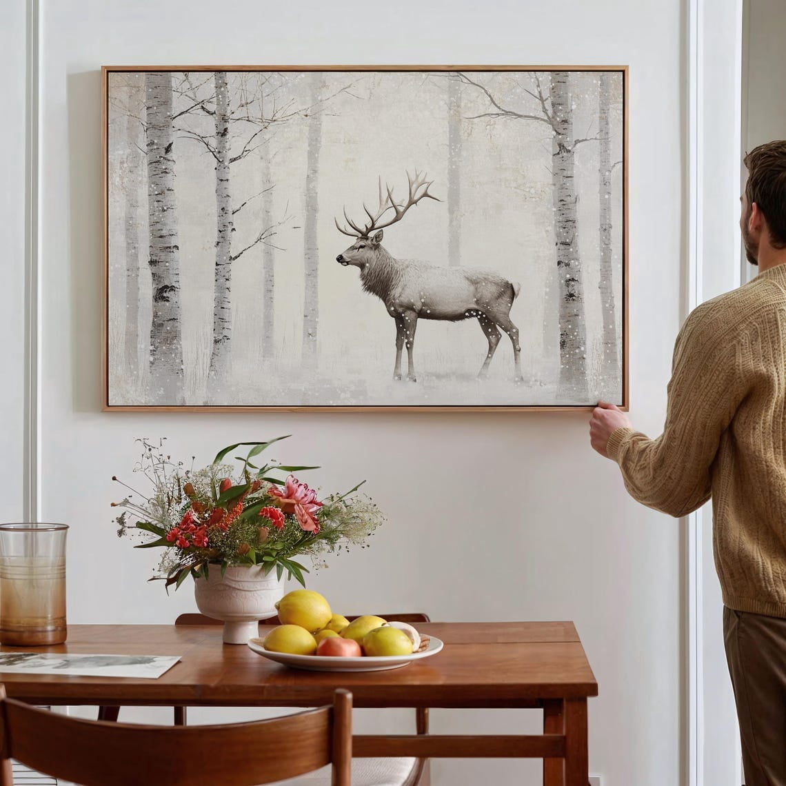 DOPAPRINT Majestic Winter Stag Wall Art - Elegant Deer In Snowy Birch ...