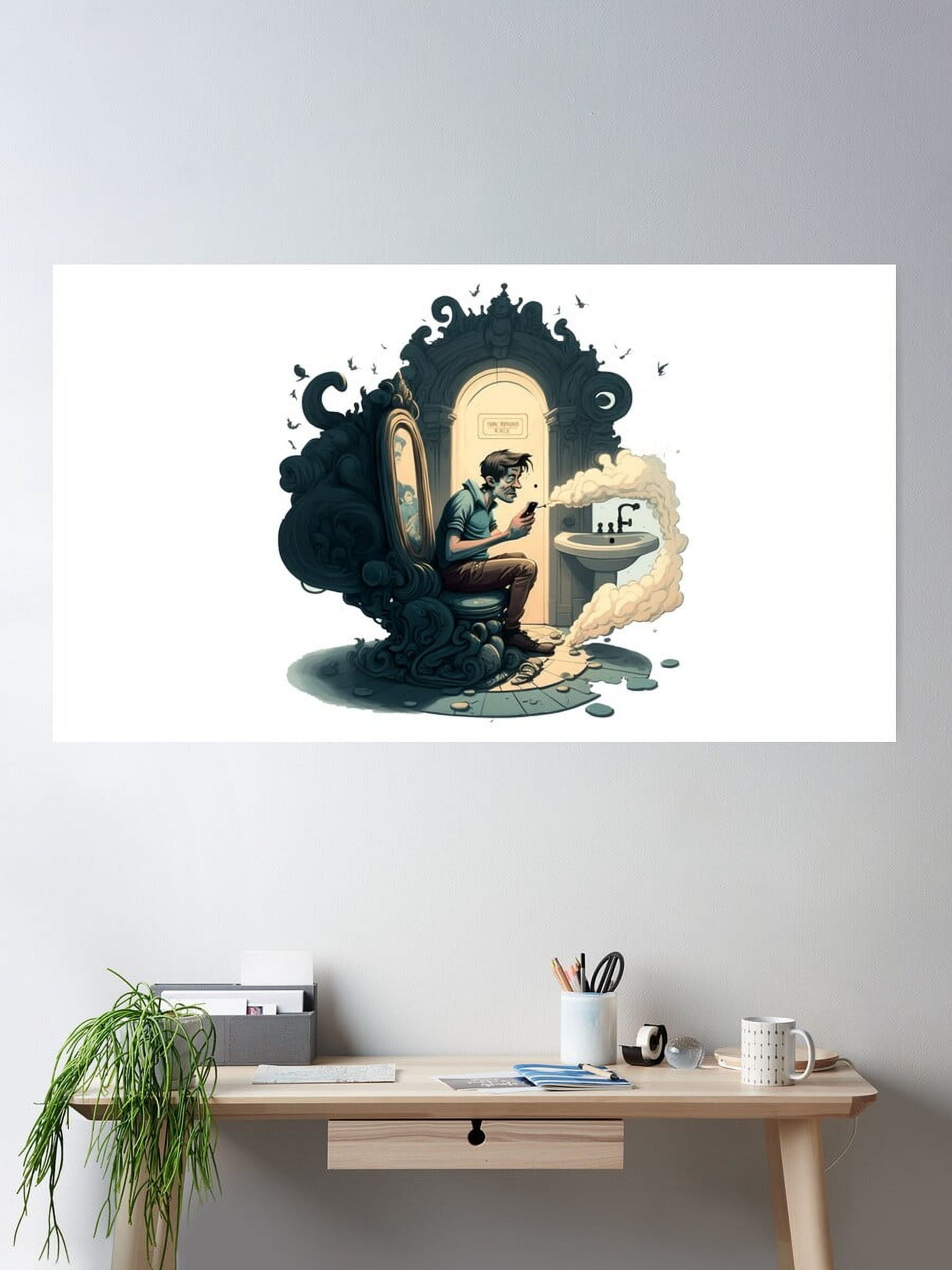 DOPAPRINT Man Smoking In The Bathroom Poster Wall Art, Modern Wall