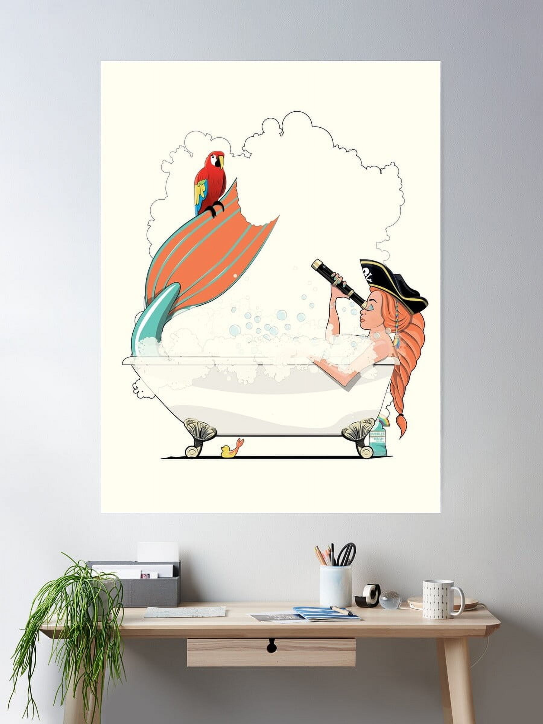 DOPAPRINT Mermaid Pirate In The Bath Poster Wall Art, Modern Wall Decor ...