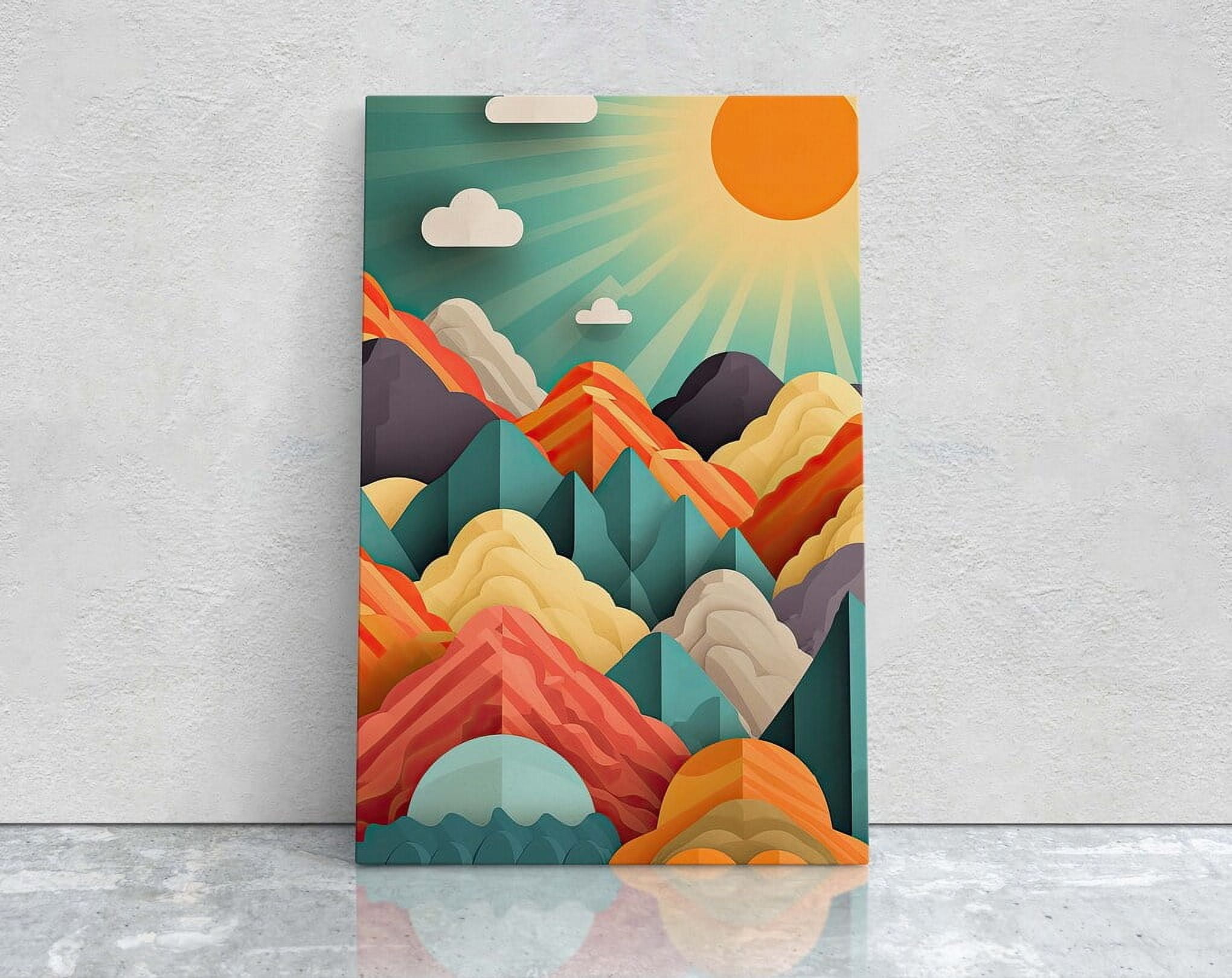 DOPAPRINT Minimalist Mountains, Sunset Decor, Flat Art, Vibrant Color ...