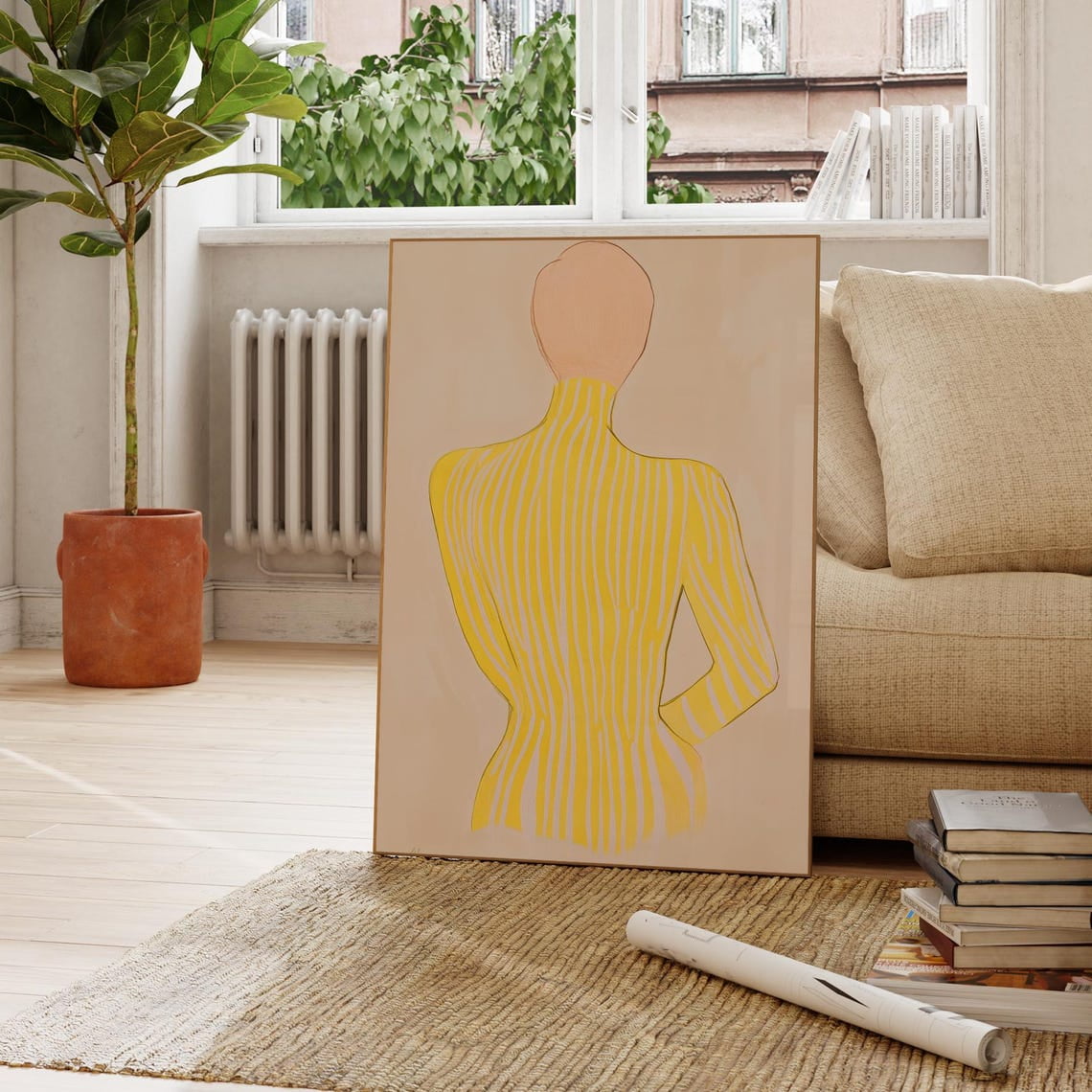 DOPAPRINT Modern Striped Wall Art, Bright Abstract Woman Print ...