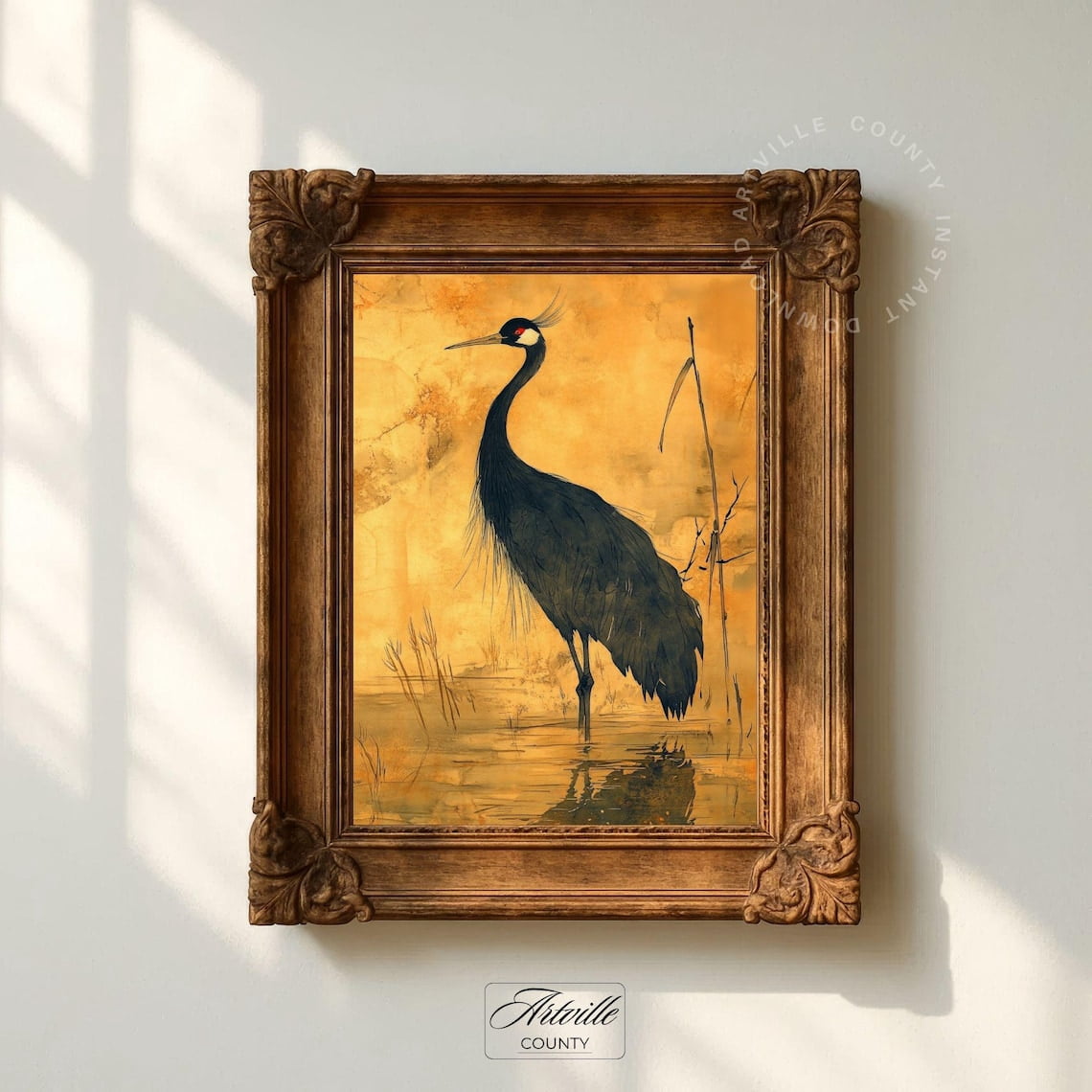DOPAPRINT Modroom Vintage Crane Wall Art, Asian Bird Print, Japanese ...