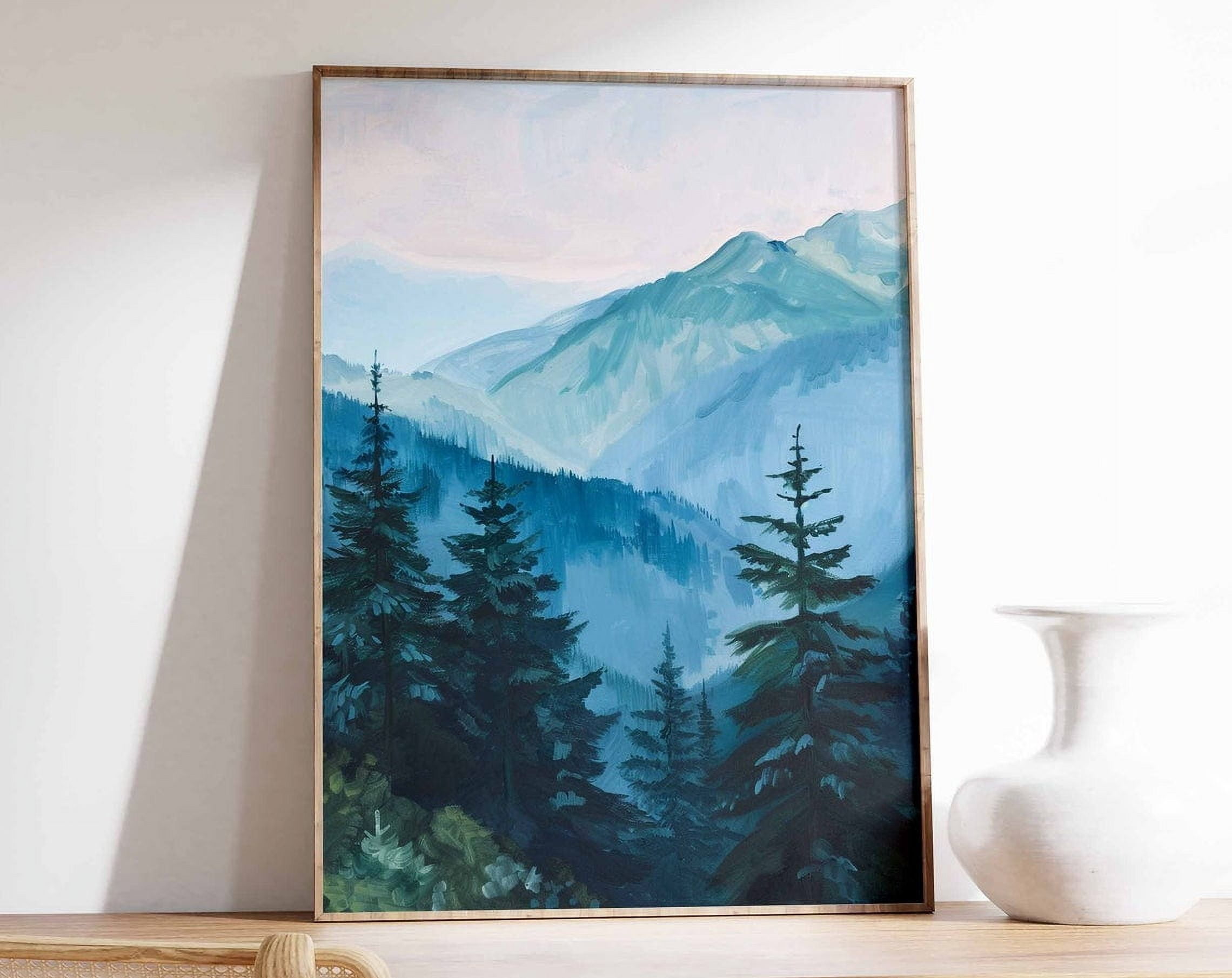 DOPAPRINT Mountain Poster, Green Decor, Floral Print, Nature Art, Alpine Trees Print, Landscape ...