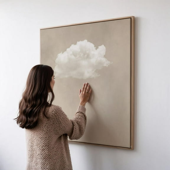 DOPAPRINT Neutral Cloud Wall Art, GiclEe Sky Art Print, Beige Abstract Art, Extra Large Living Room Decor, Floating Framed Wall Art, Zen Art Wall Art, Modern Wall Decor NO FRAMED POSTER, Wall Art