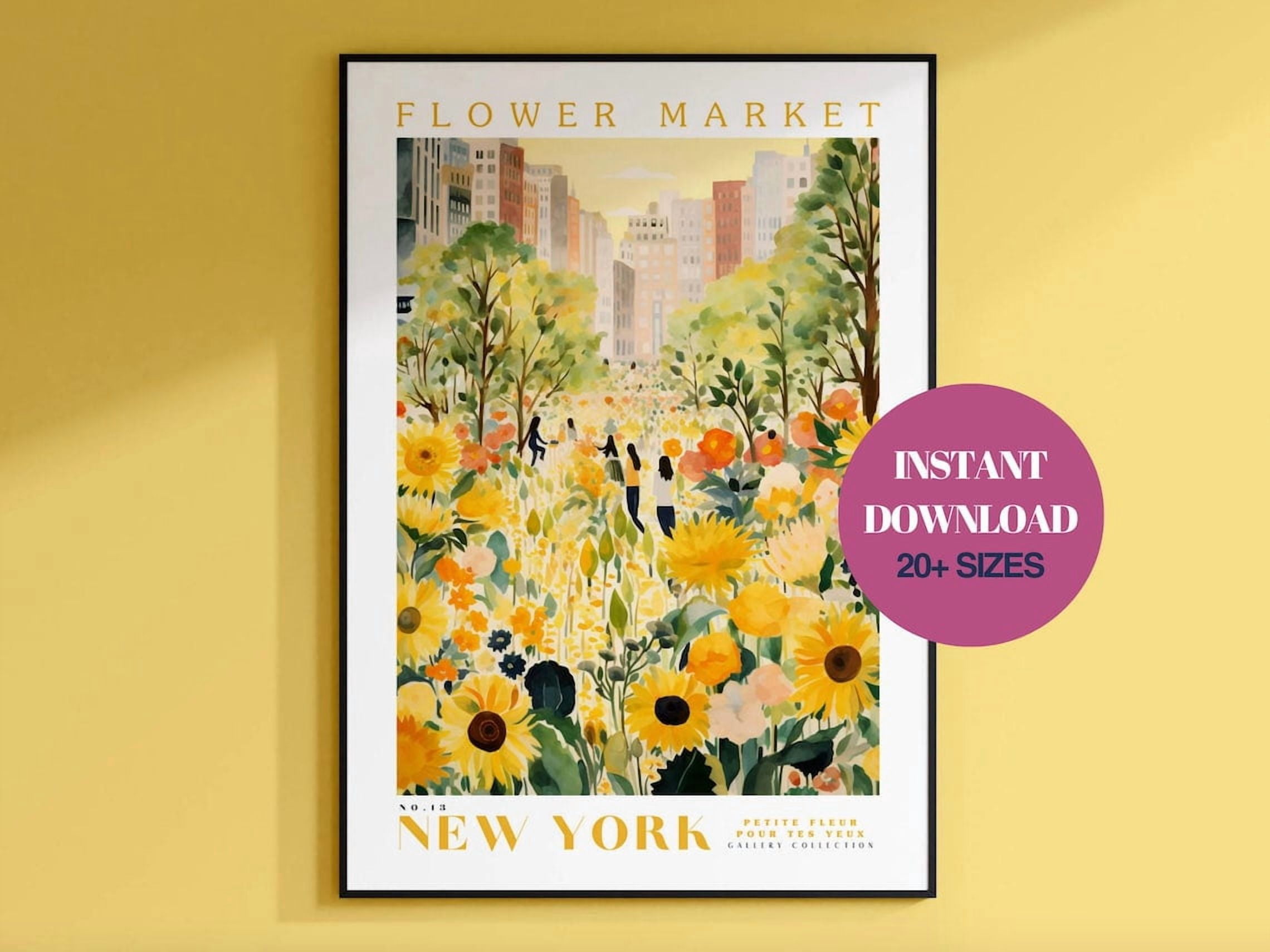 DOPAPRINT New York Flower Market Print, Botanical Wall Art, Yellow ...