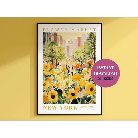 DOPAPRINT New York Flower Market Print, Botanical Wall Art, Yellow ...