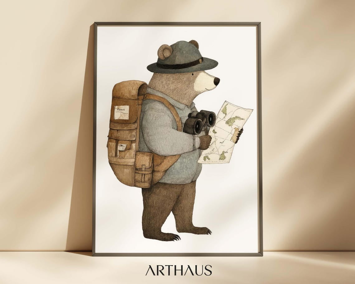 DOPAPRINT Nursery Bear Wall Art Kids Room Decor Cute Bear Brown Bear Poster Woodland Nursery ...