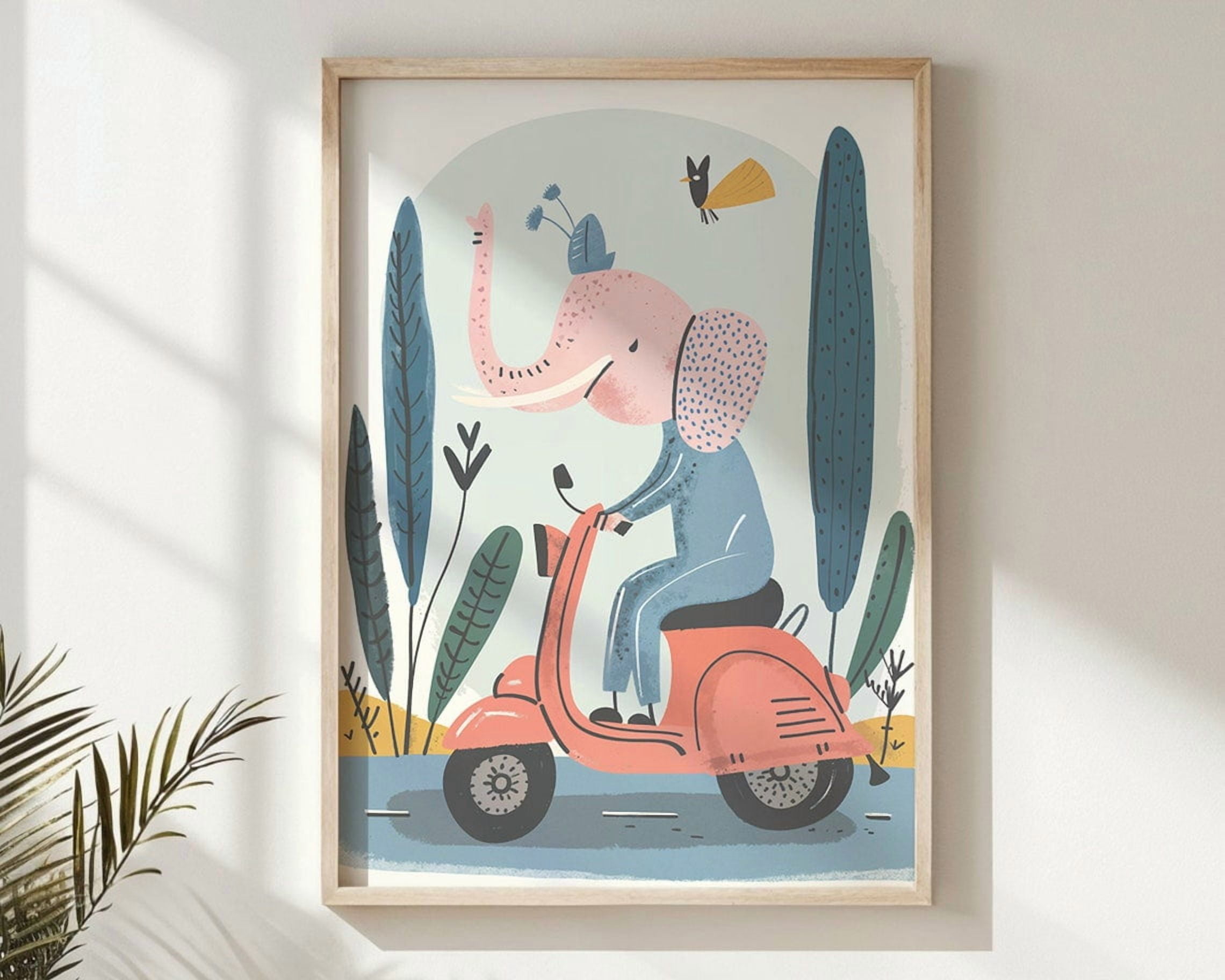 DOPAPRINT Nursery Wall Art Elephant Riding Scooter, Kids Posters ...