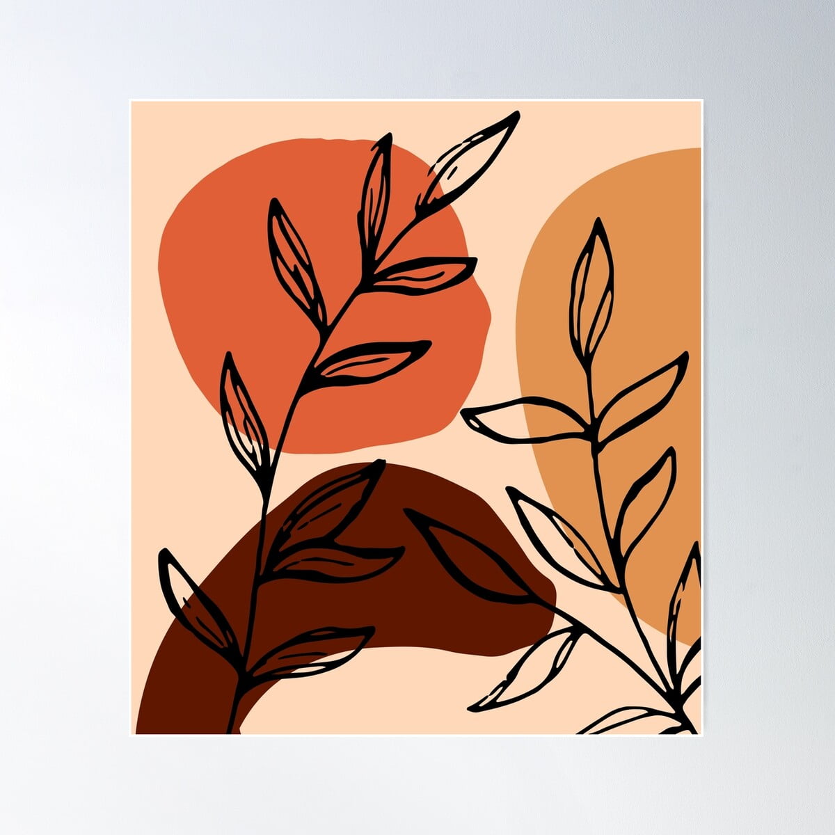 DOPAPRINT Orange Beige Brown Shapes With Plants Poster Wall Art