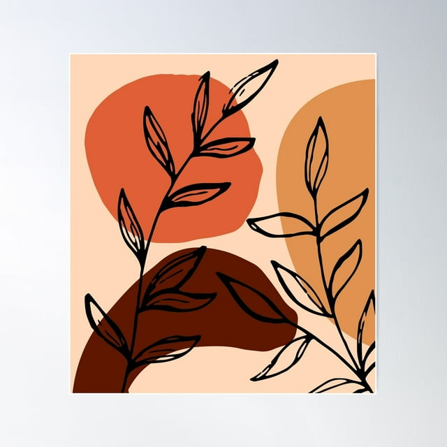 DOPAPRINT Orange Beige Brown Shapes With Plants Poster Wall Art