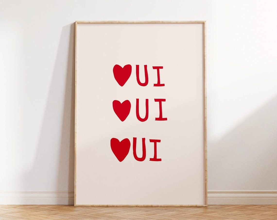 DOPAPRINT Oui Print Minimalist Heart Poster Trendy Living Room Decor
