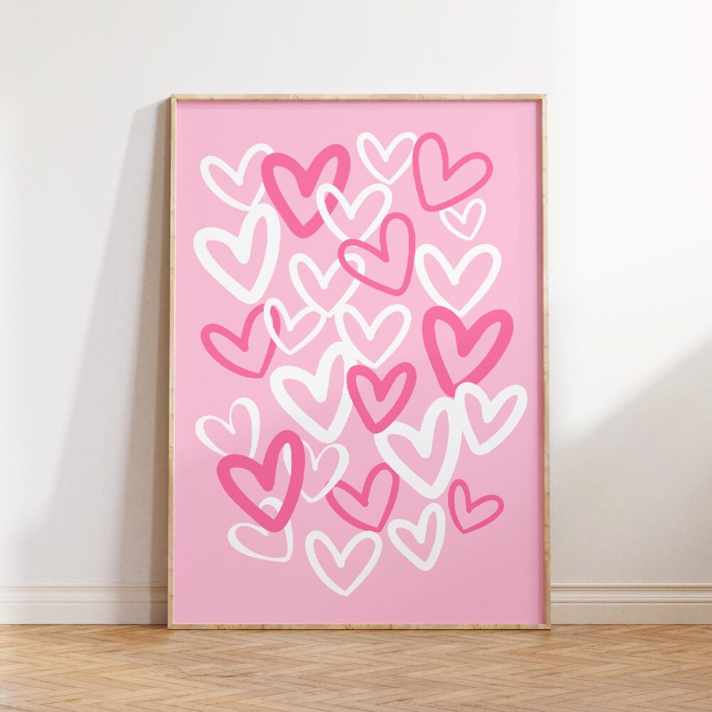 DOPAPRINT Pink Hearts Print, Pink Preppy Wall Art, Graffiti Hearts Colorful Poster, Trendy ...