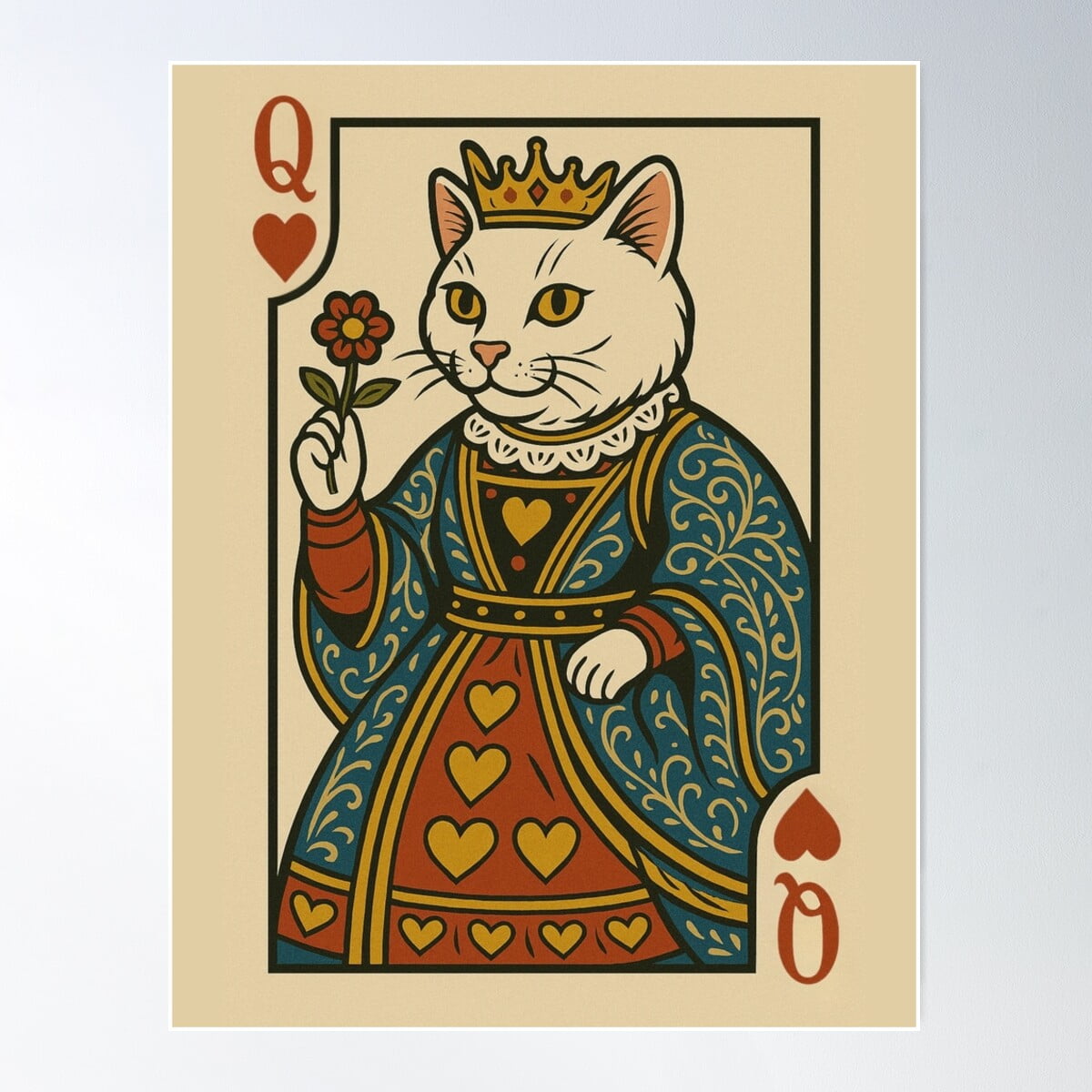 DOPAPRINT Queen Of Hearts White Cat Playing Card Poster Wall Art ...