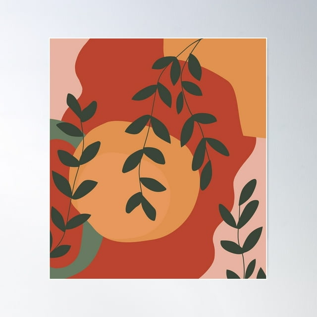 DOPAPRINT Red Orange Green Pink Shapes With Green Plants Poster Wall