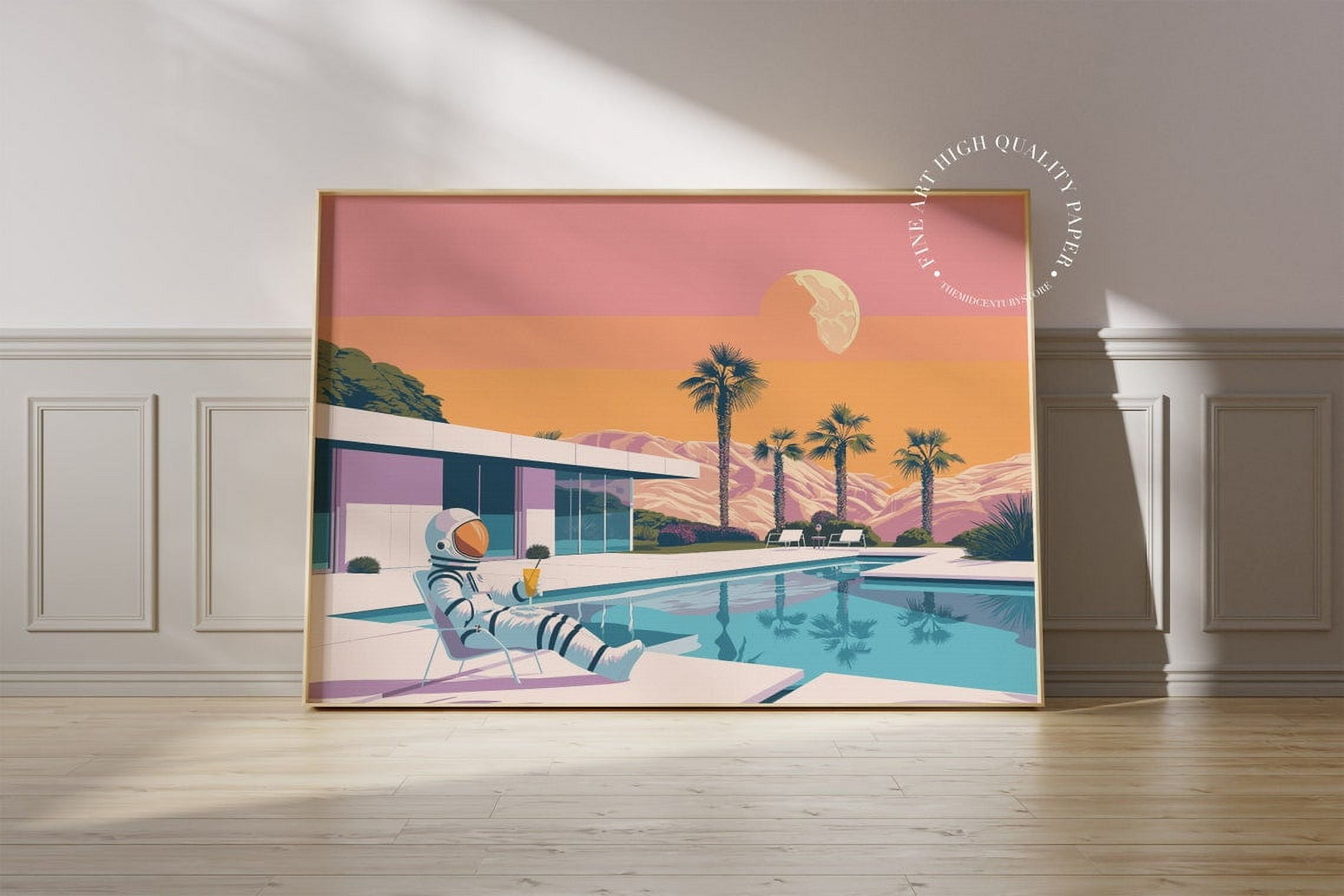 DOPAPRINT Retro Space Astronaut Pool Print, Mid-Century Modern Wall Art ...