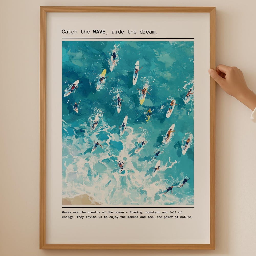 DOPAPRINT Retro Waves Wall Art for Boho Decor, Beach Print for bathroom