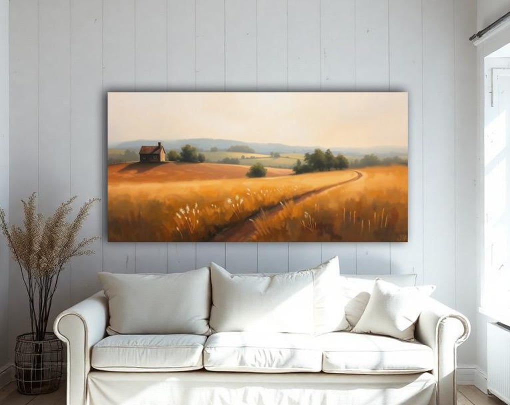 DOPAPRINT Rustic Countryside Landscape Print - Golden Wheat Field Wall ...