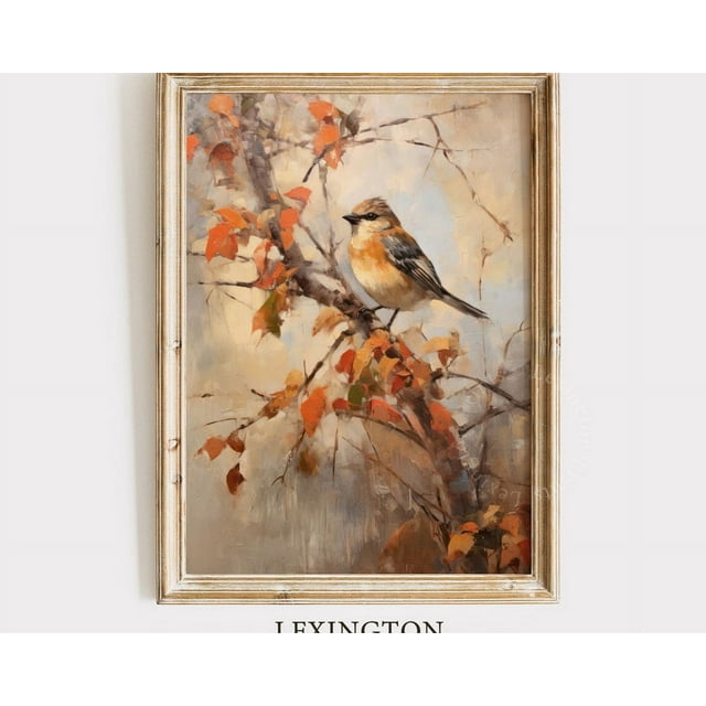 DOPAPRINT Rustic Fall Wall Decor Fall Bird Art Painting Fall Decor
