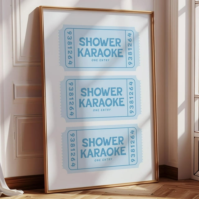DOPAPRINT Shower Karaoke Ticket Print, Bathroom Decor Blue Cream