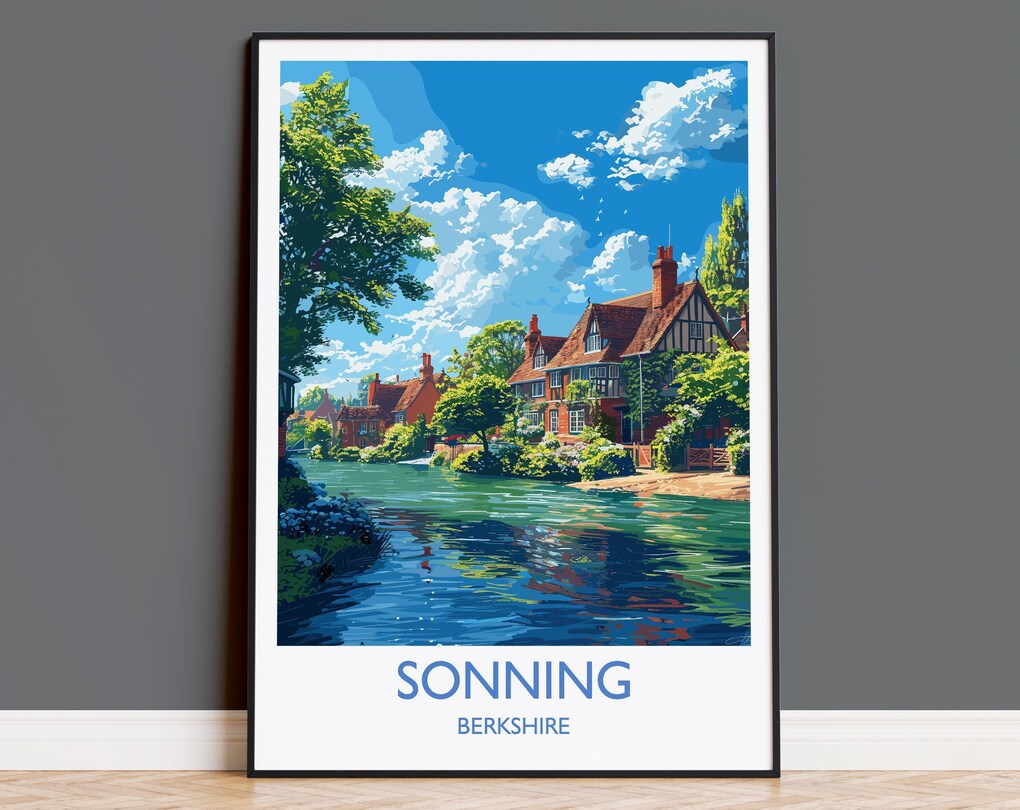 DOPAPRINT Sonning Travel Print, Travel Poster Of Sonning, Berkshire ...