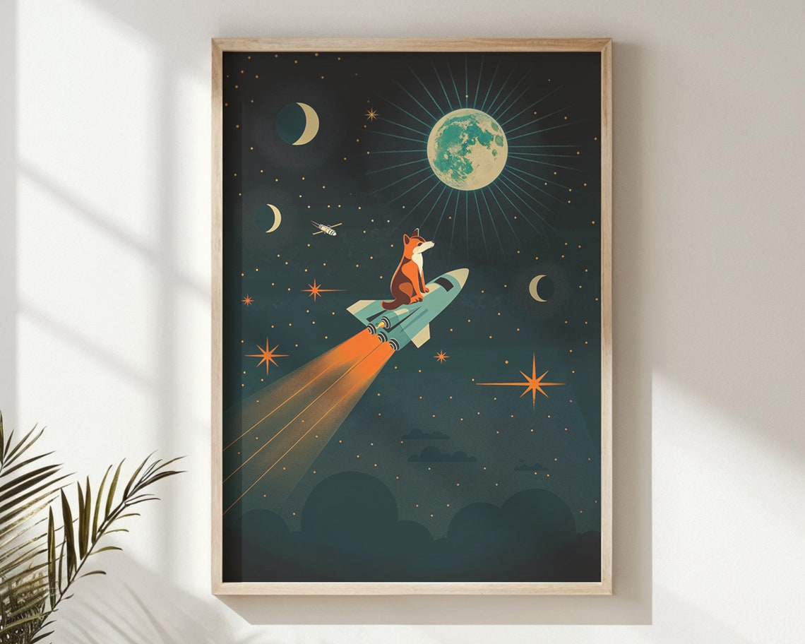 DOPAPRINT Space-Themed Nursery Wall Art, Kids Rocket Ship Poster ...