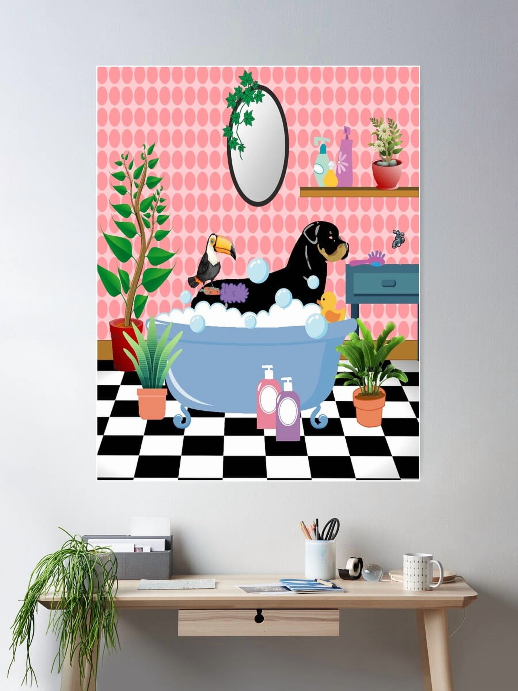DOPAPRINT Toucan Washing Dog In A Bathtub Poster Wall Art, Modern Wall Decor For Living Room ...