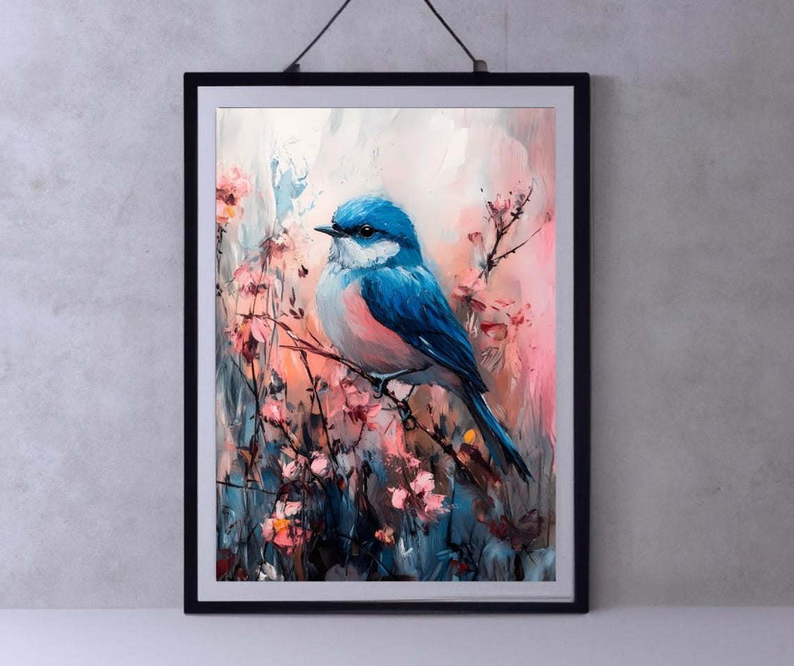 DOPAPRINT Vintage Blue Bird Art, Dark Academia Wall Print, Gothic