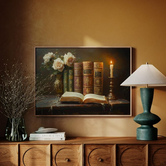 DOPAPRINT Vintage Books, Candle, And Roses Art - Antique Still Life Wall Decor For Library, Study, Or Rustic Home Interiors Wall Art, Modern Wall Decor NO FRAMED POSTER, Wall Art