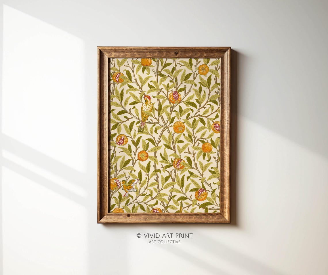 DOPAPRINT Vintage Botanical Wall Art, Rustic Pomegranate Birds Home