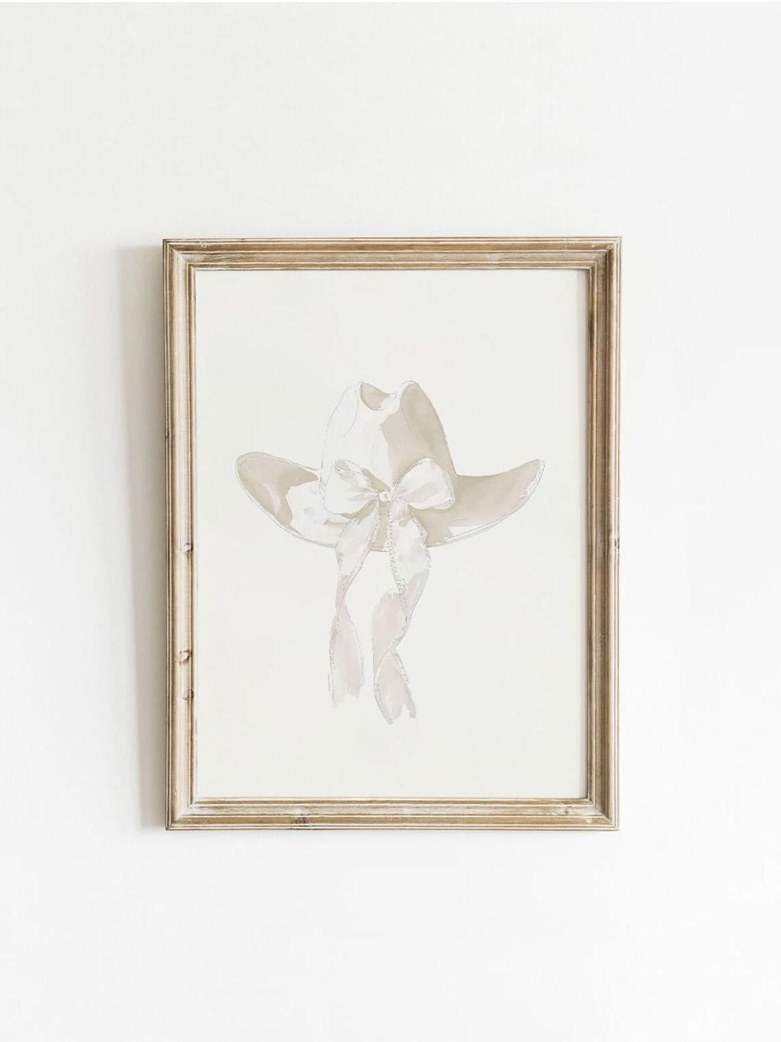 DOPAPRINT Vintage Ivory Cowgirl Hat Print, Girly Western Bow Painting