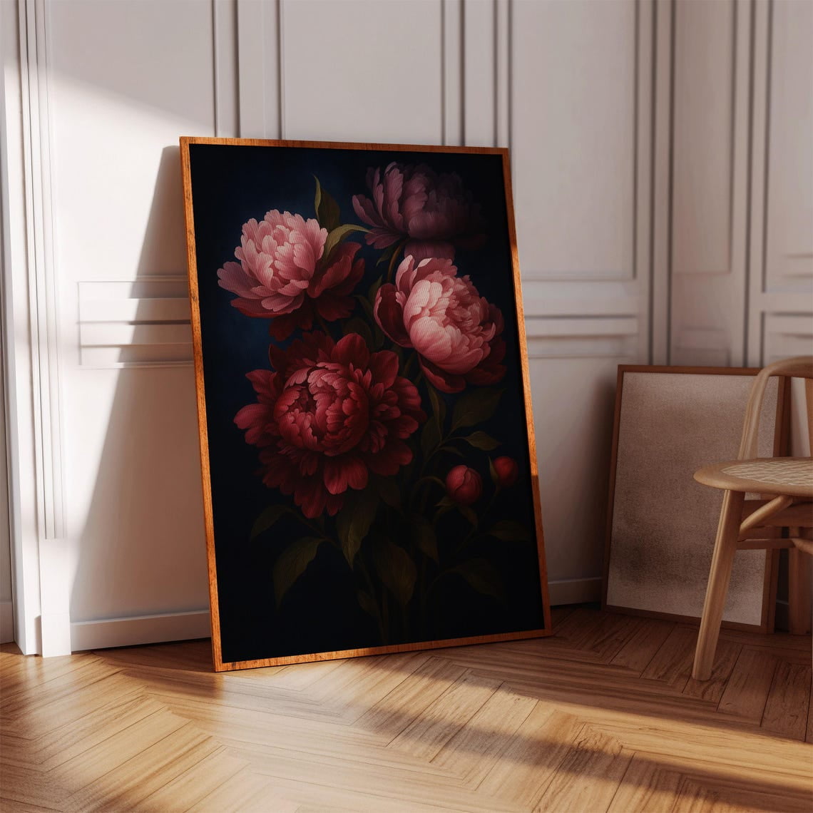DOPAPRINT Vintage Peony Wall Art Dark Floral Botanical Print With Red