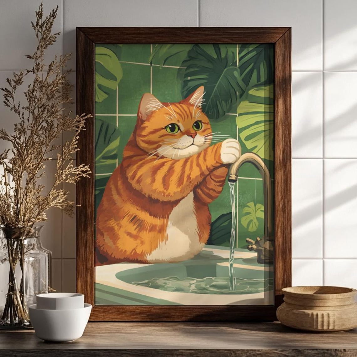 DOPAPRINT Wash Your Paws Orange Cat Print, Funny Bathroom Posters, Tabby Cat Bathroom Wall Decor ...