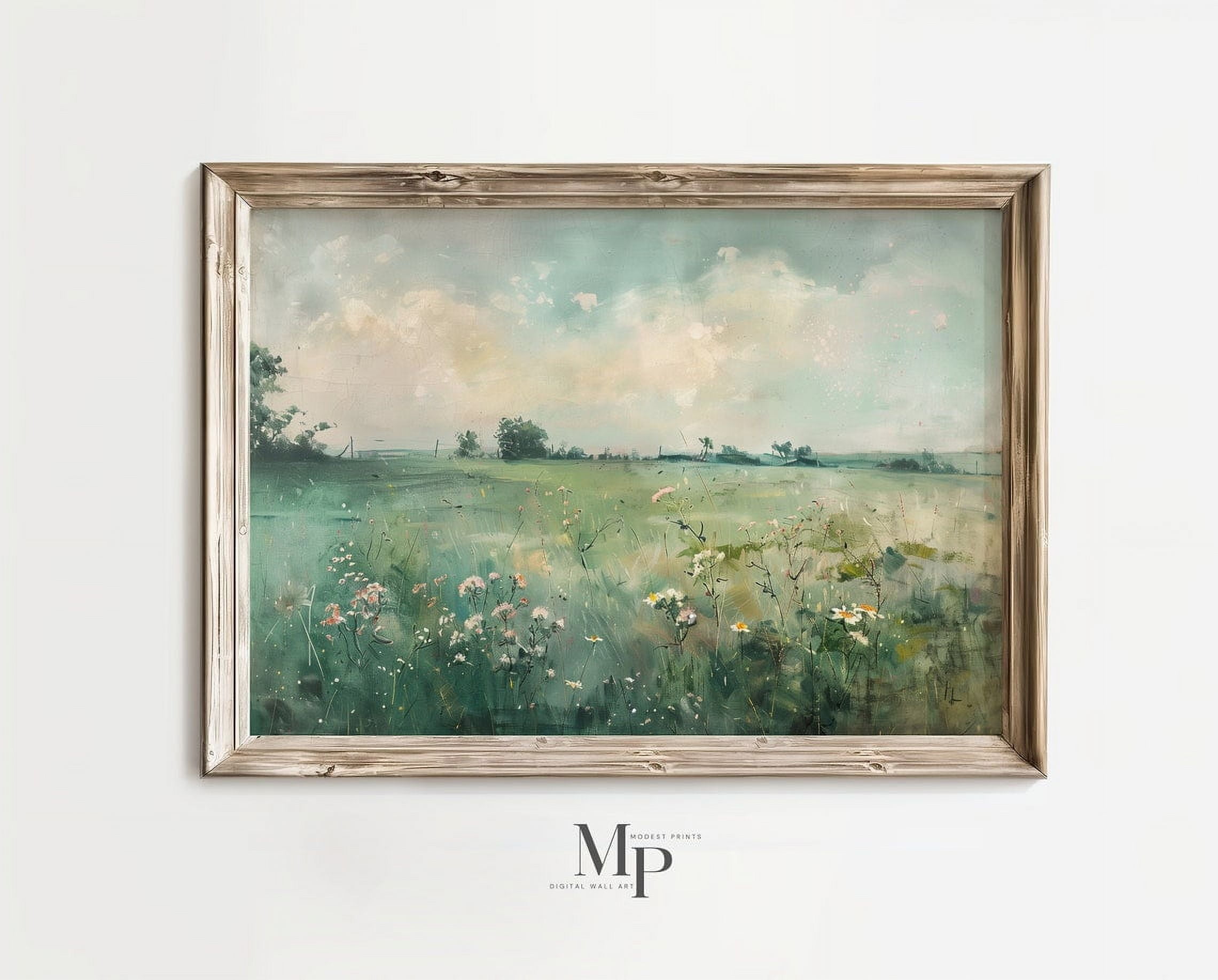 DOPAPRINT Wildflower Field Landscape Oil Painting, Wall Art Print ...