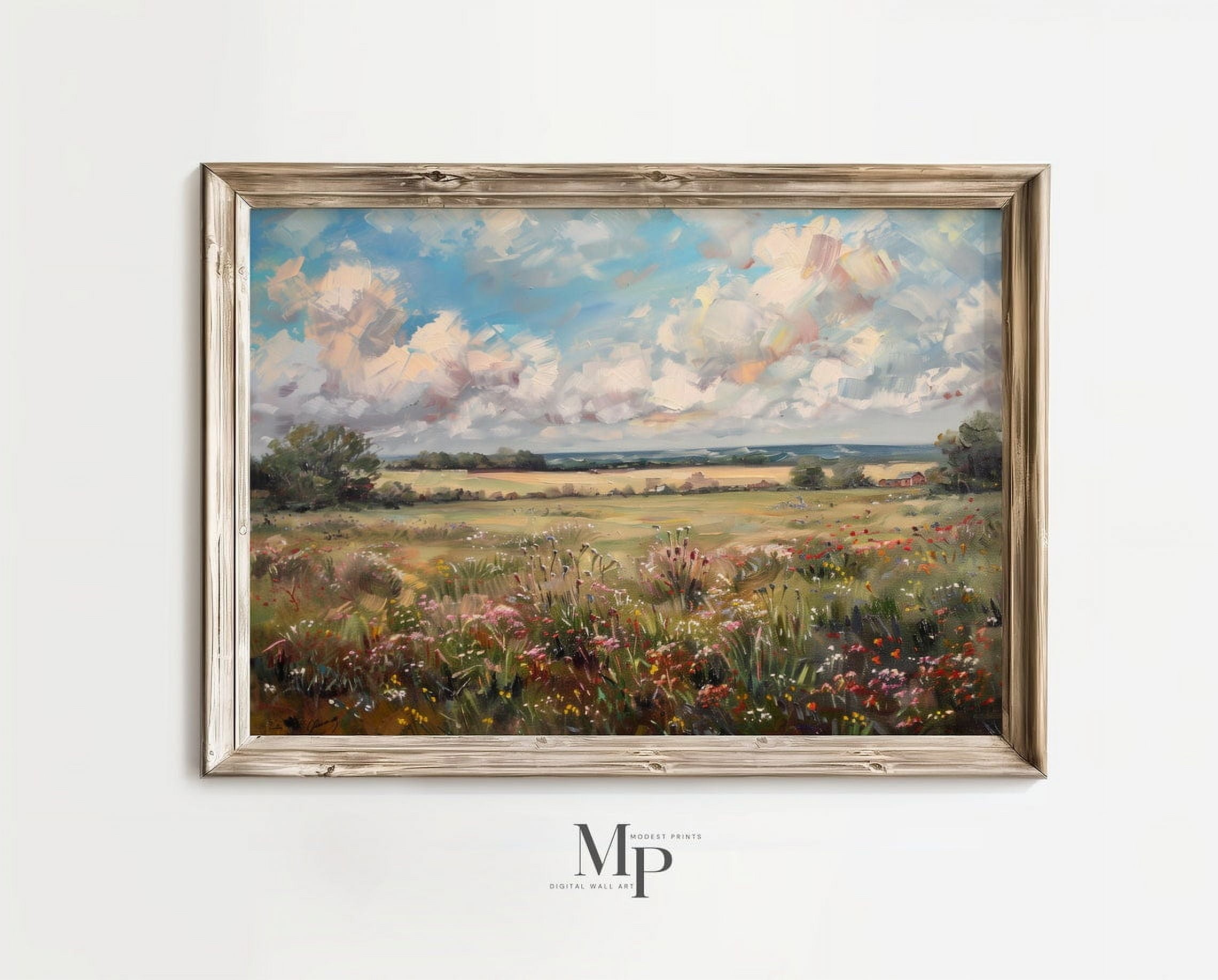 DOPAPRINT Wildflower Field Landscape Oil Painting, Wall Art Print ...