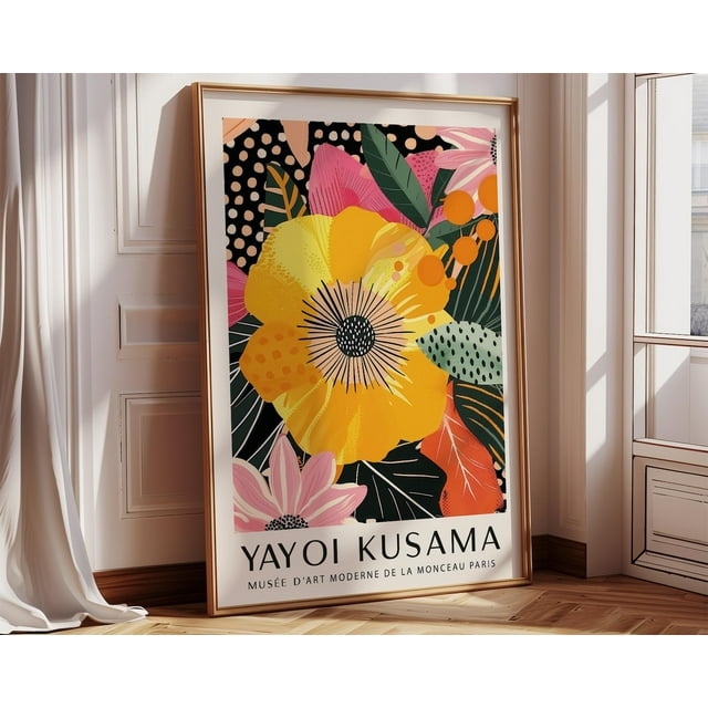 DOPAPRINT Yellow Floral Wall Art Colourful Tropical Poster Yayoi