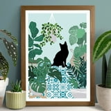 DOPAPRINT cat and plants, house plants print, boho botanical print, cat