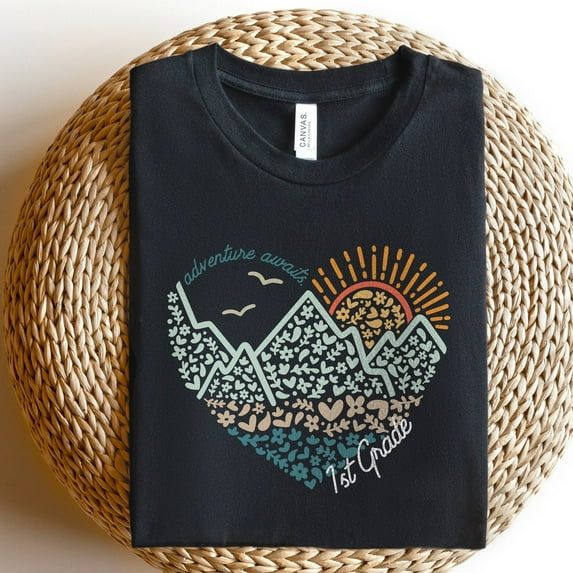 DOPASHIRT 1St Grade Teacher Shirt, Adventure Awaits First Grade Elementary Team Teachers Tshirt, Teach Back To School Graphic Shirts, Gift Idea Unisex S-5XL Hot Trending Shirt, Vintage Birthday Gift